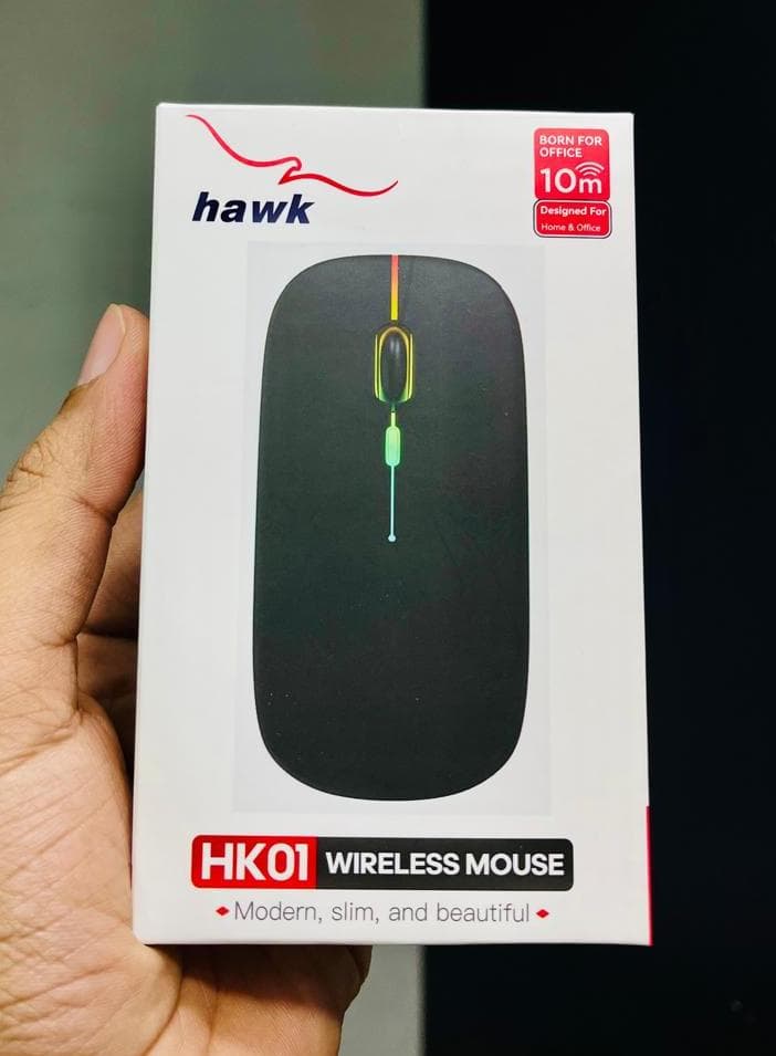 Hawk HK01 Wireless Mouse – Slim Silent Click, 2.4GHz Lag-Free Connection, Long Battery Life, 1600 DPI Precision, Ultra-Comfort Design for Laptop & PC